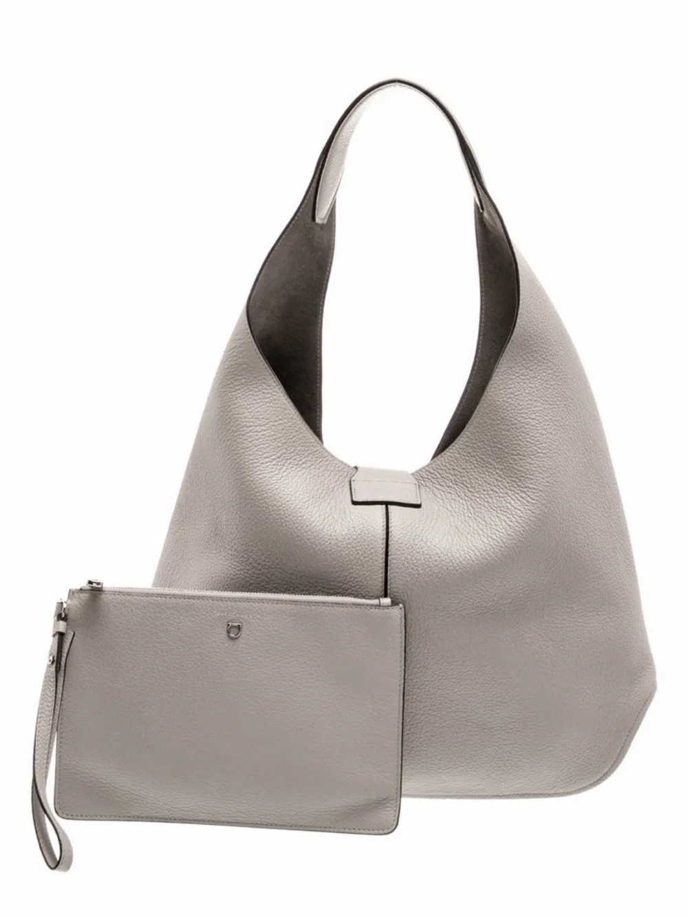 Structured Pebbled Leather Hobo Bag - Light Gray